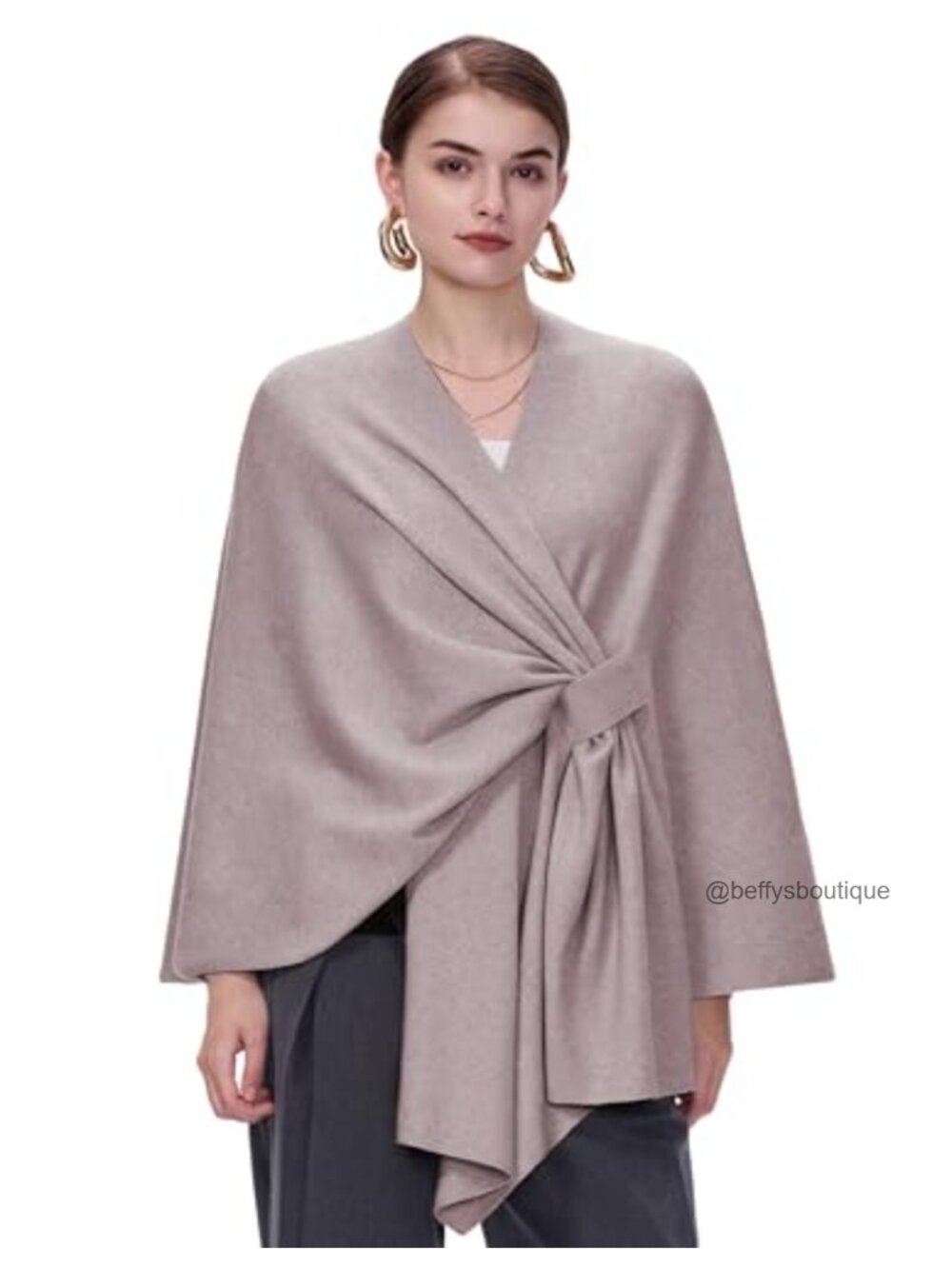 Womens Cross Front Poncho Sweater Wrap Belted Asymmetrical Hem Rayon Blend